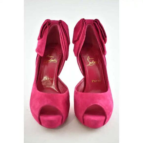 Christian Louboutin Rabakate Alta 120 Bomba Pink Suede Platform Heel Pump 37.5 - Picture 5 of 12